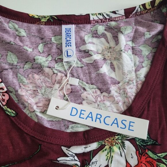 Dearcase Long Floral Dress Pockets Red Maroon Flowers Womens Large Floor Length - Picture 11 of 11